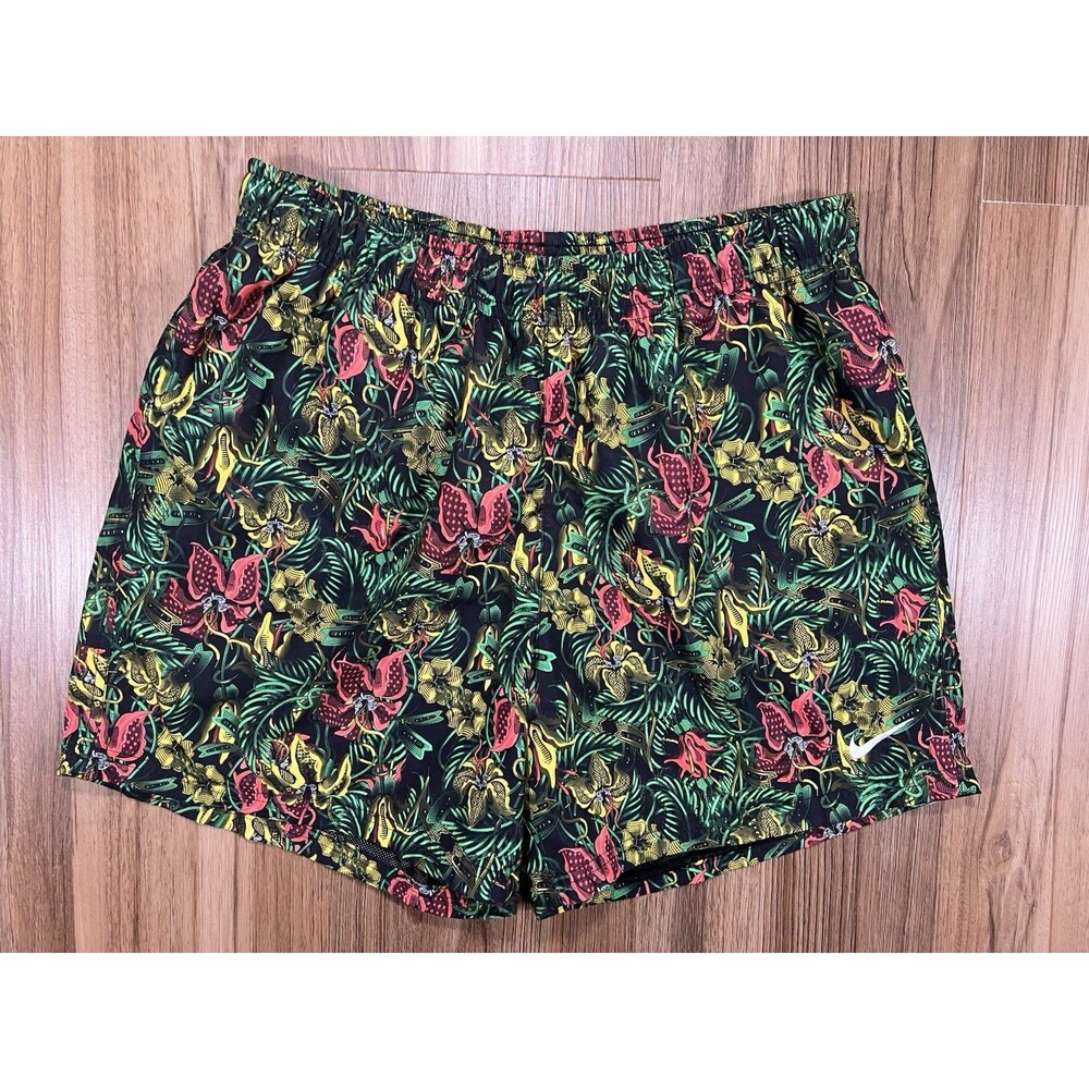 Nike Shorts Men's XL Flower Allover Print Hawaiian Tour Yellow Light Green Spark